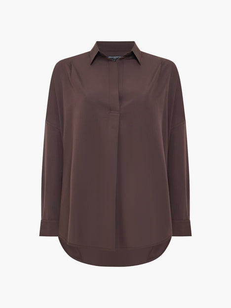 Crepe Light Brown Long Sleeve Popover Shirt