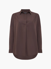 Crepe Light Brown Long Sleeve Popover Shirt