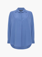 Crepe Light Blue Long Sleeve Popover Shirt