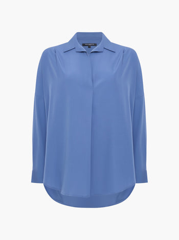 Crepe Light Blue Long Sleeve Popover Shirt