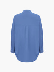 Crepe Light Blue Long Sleeve Popover Shirt