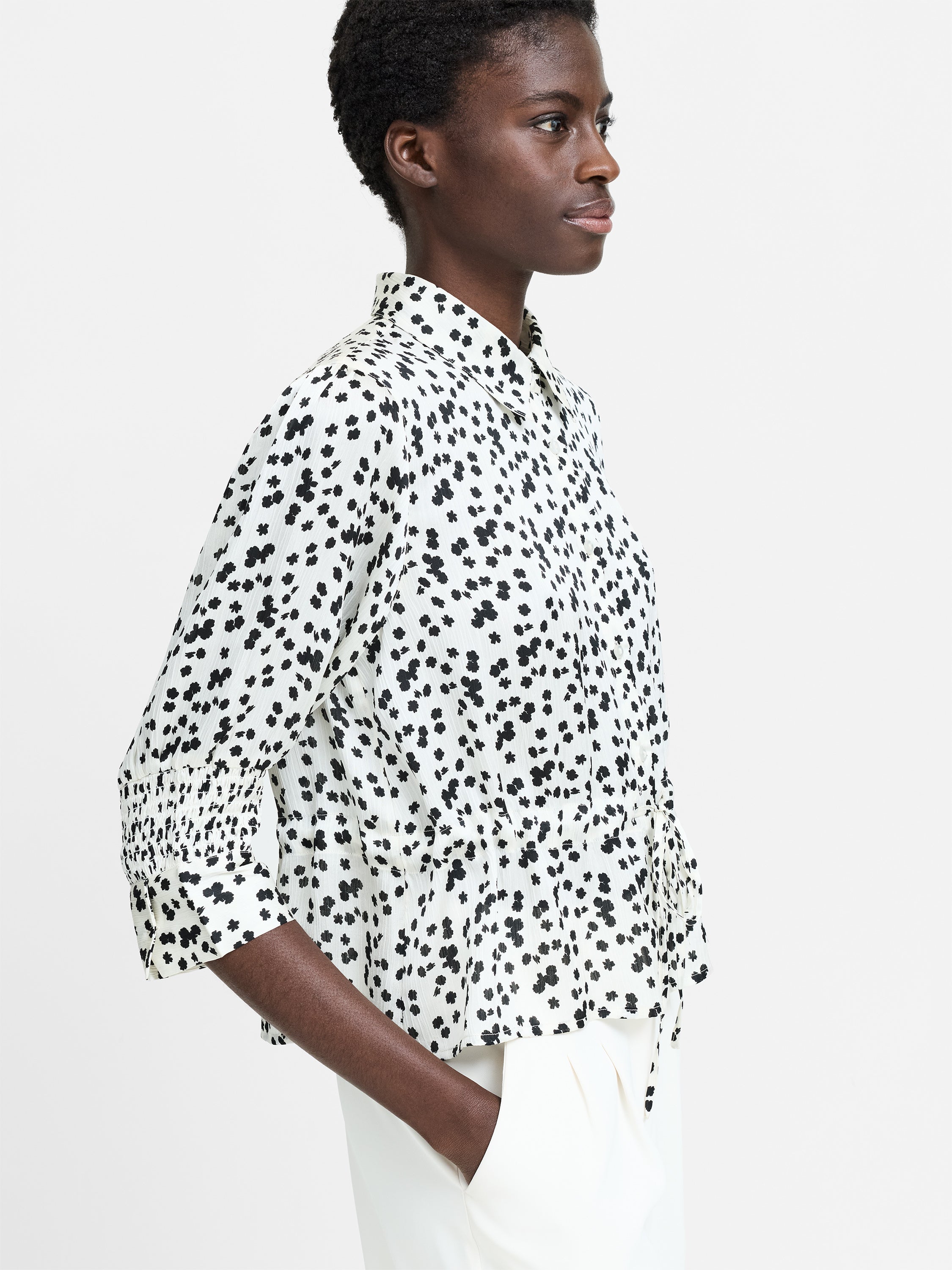 Harriet Monochrome Floral Tie Waist Top
