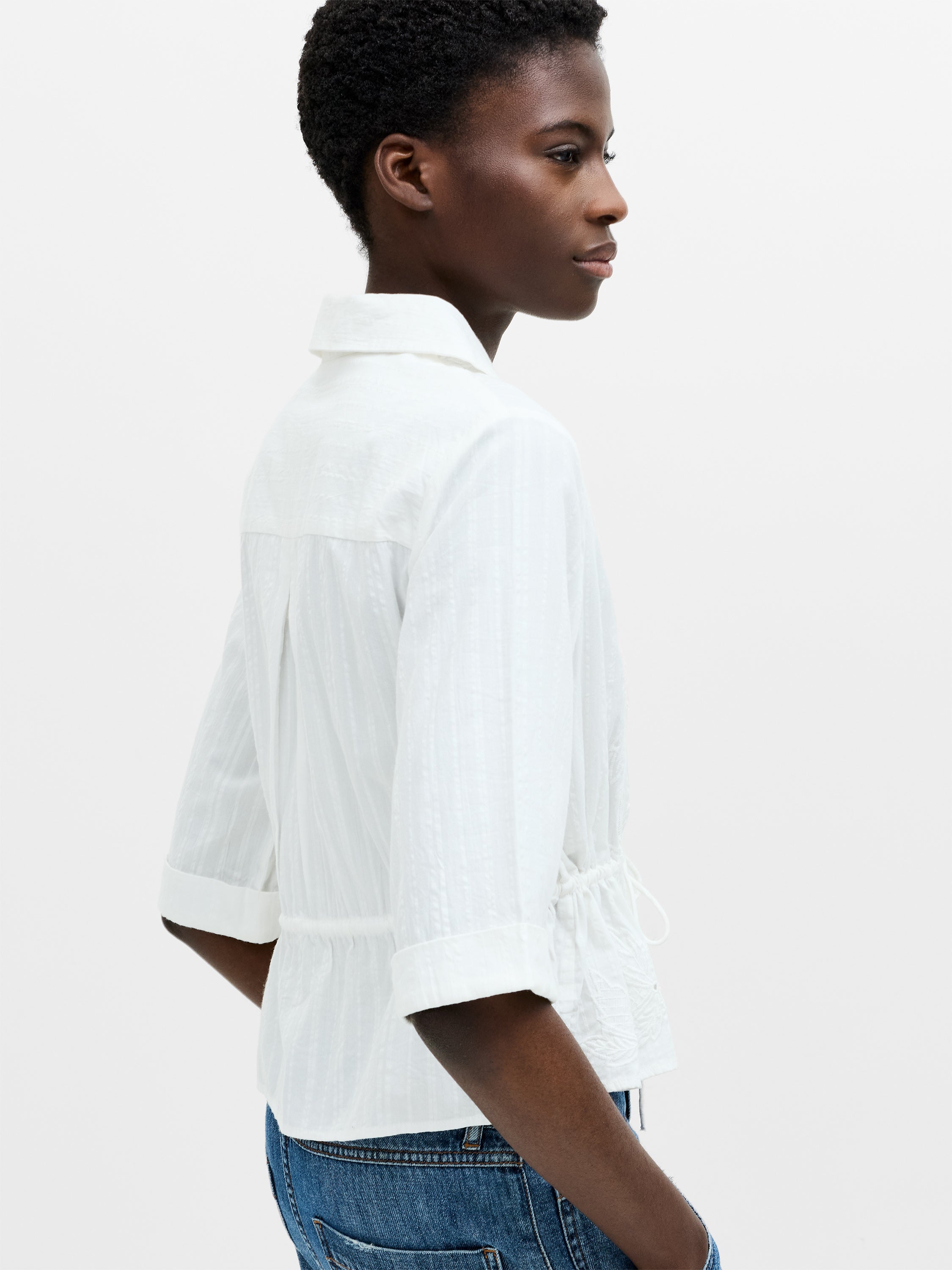 Barnet Cotton Embroidered Striped Peplum Shirt