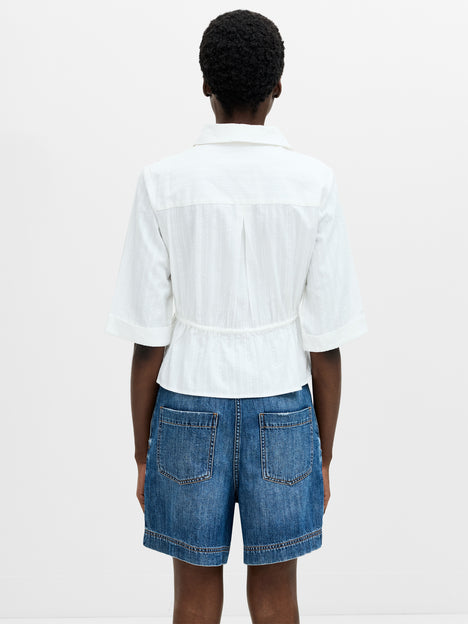 Barnet Cotton Embroidered Striped Peplum Shirt
