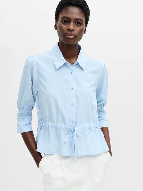 Crepe Light Collared Tie Waist Top