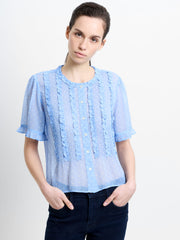 Polka Dot Short Sleeve Ruffle Blouse