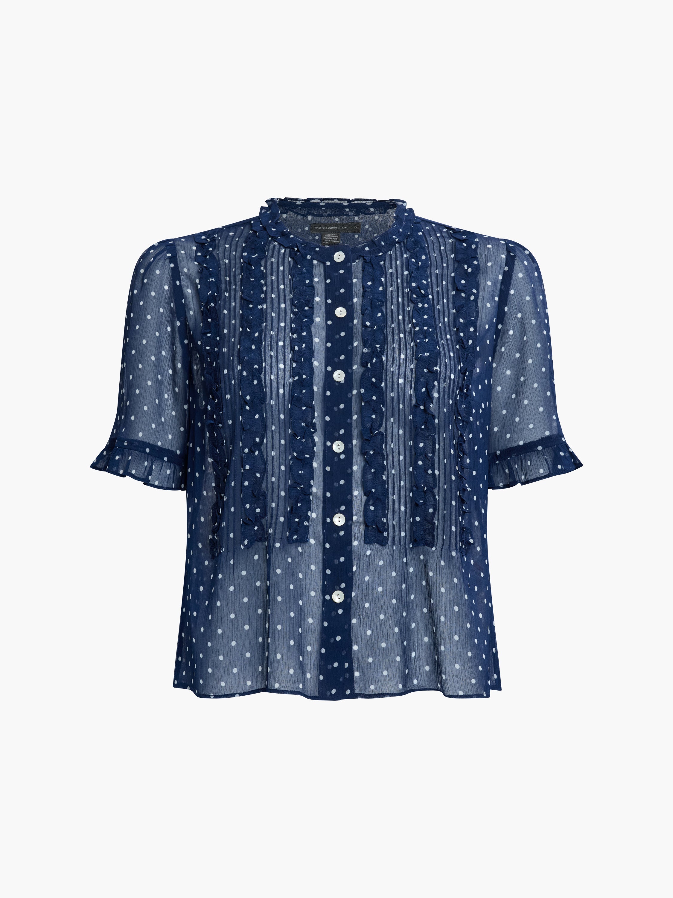 Polka Dot Short Sleeve Ruffle Blouse