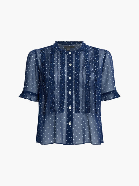 Polka Dot Short Sleeve Ruffle Blouse