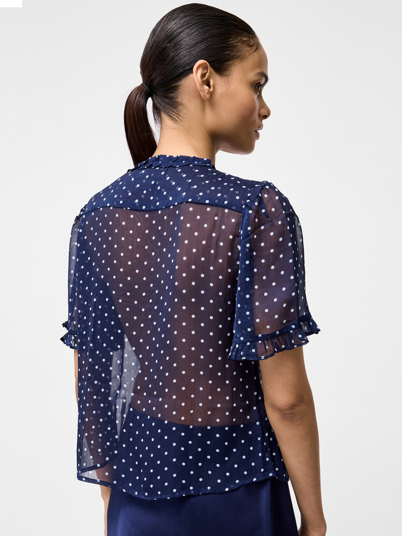 Polka Dot Short Sleeve Ruffle Blouse