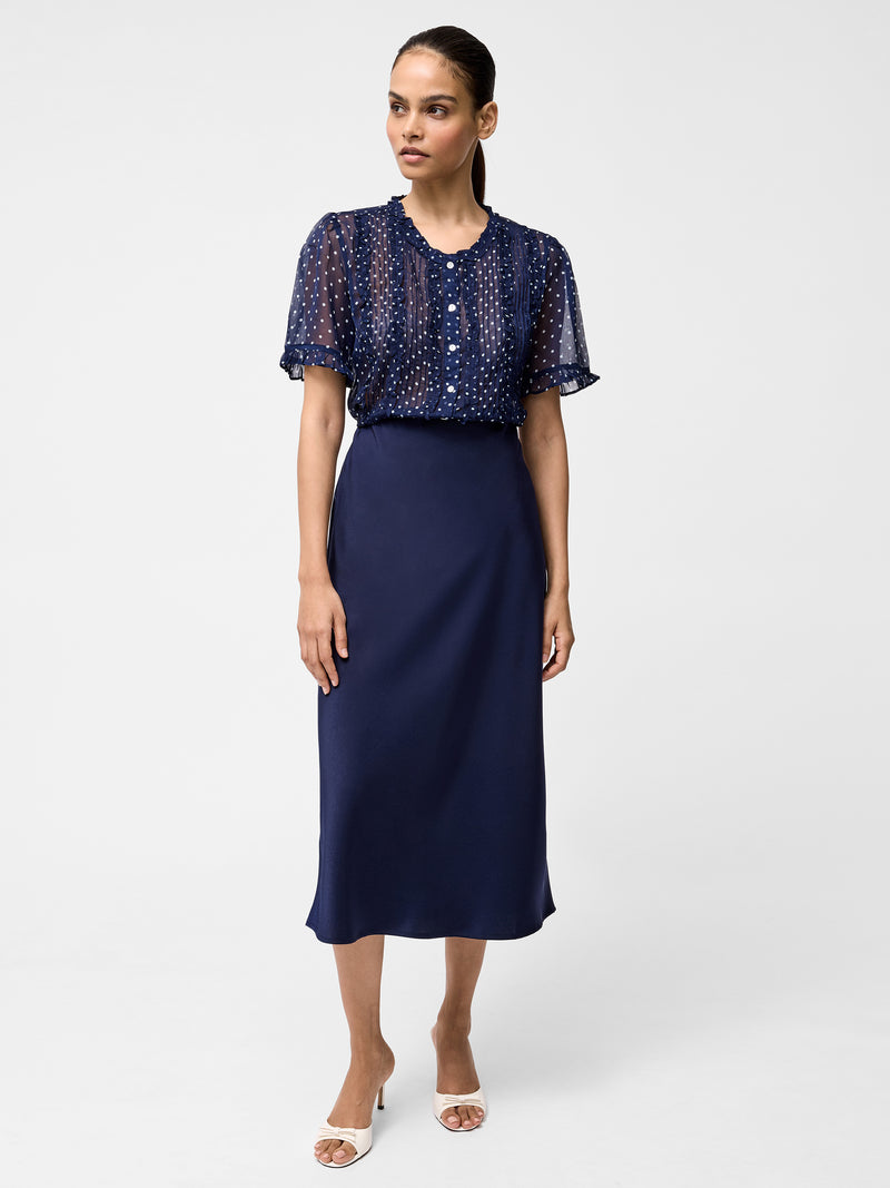 Polka Dot Short Sleeve Ruffle Blouse