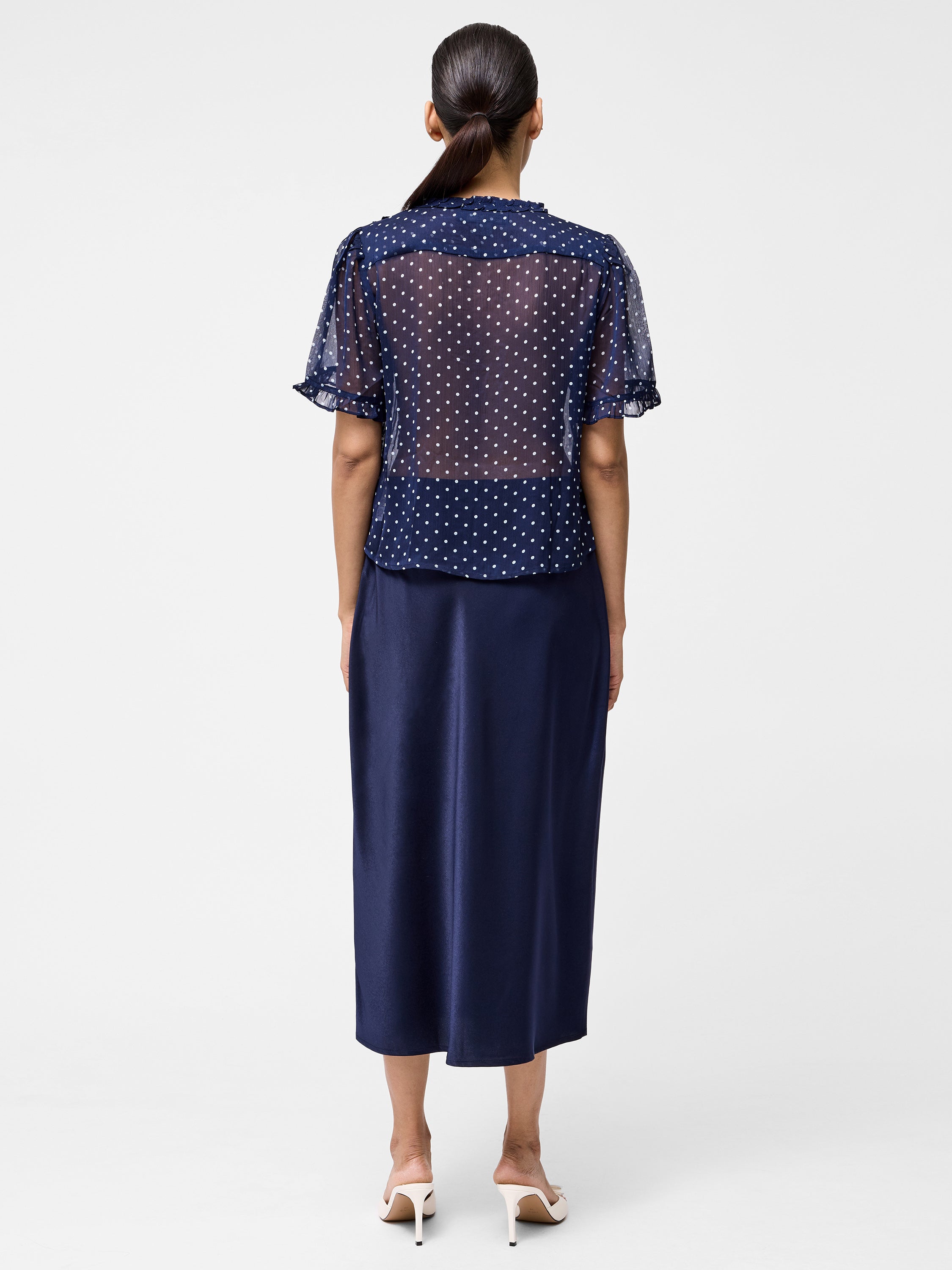 Polka Dot Short Sleeve Ruffle Blouse