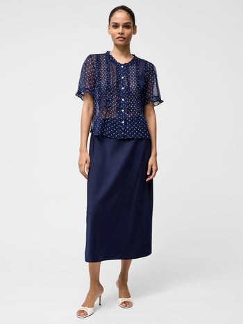 Polka Dot Short Sleeve Ruffle Blouse