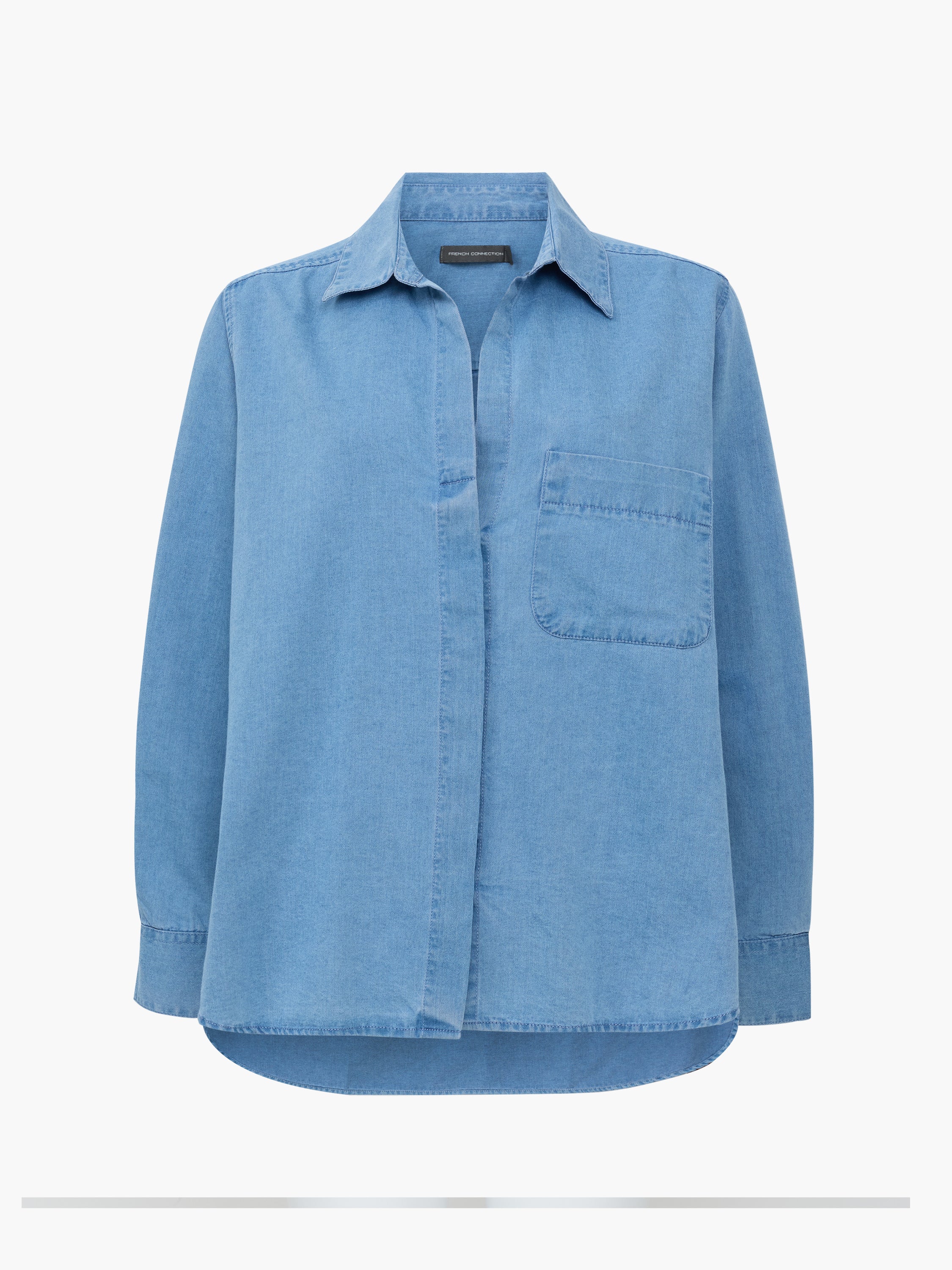 Chambray Denim Long Sleeve Shirt Light Wash Chambray Blue | French