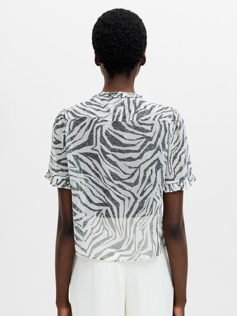 Josie Short Sleeve Zebra Print Ruffle Top