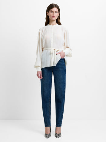 Noelle Plisse Military Tie Up Blouse