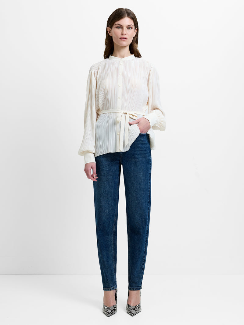 Noelle Plisse Military Tie Up Blouse