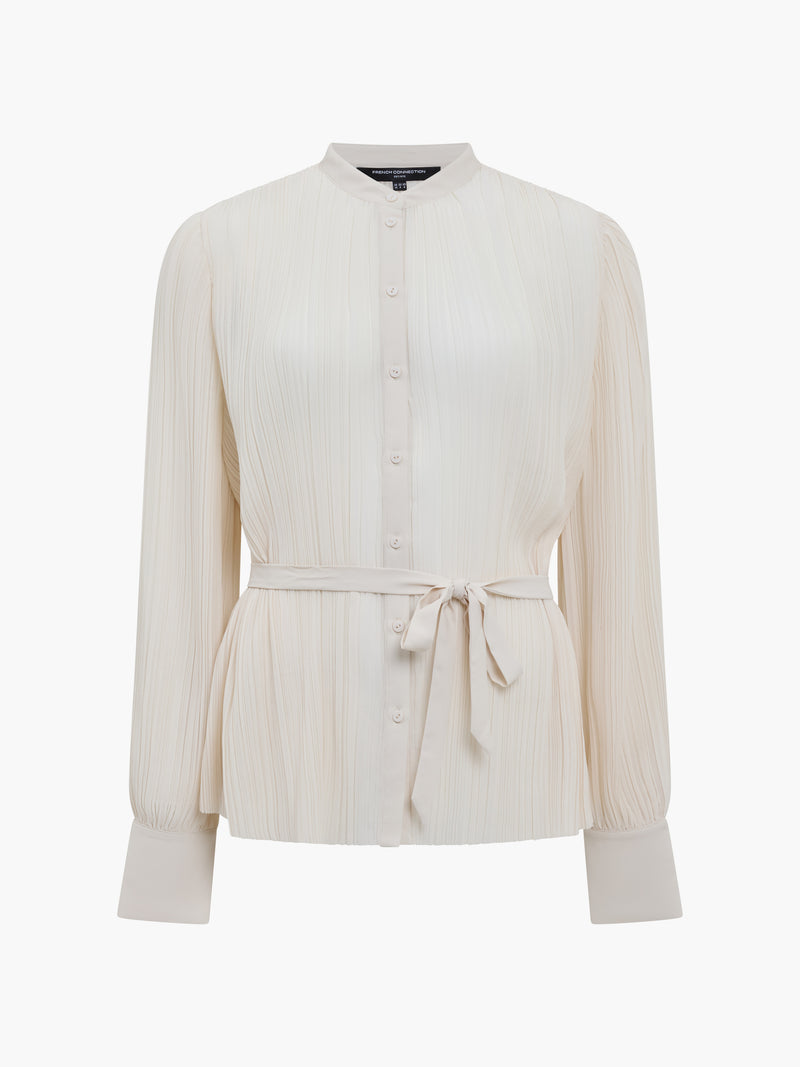Noelle Plisse Military Tie Up Blouse