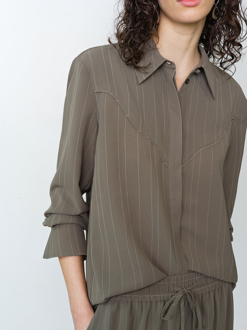 Erma Pinstripe Contrast Yoke Western Shirt