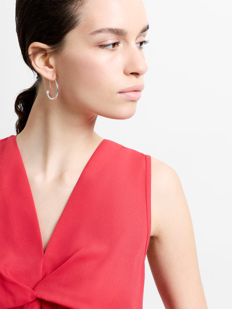 Mila Sleeveless V Neck Front Twist Red Top