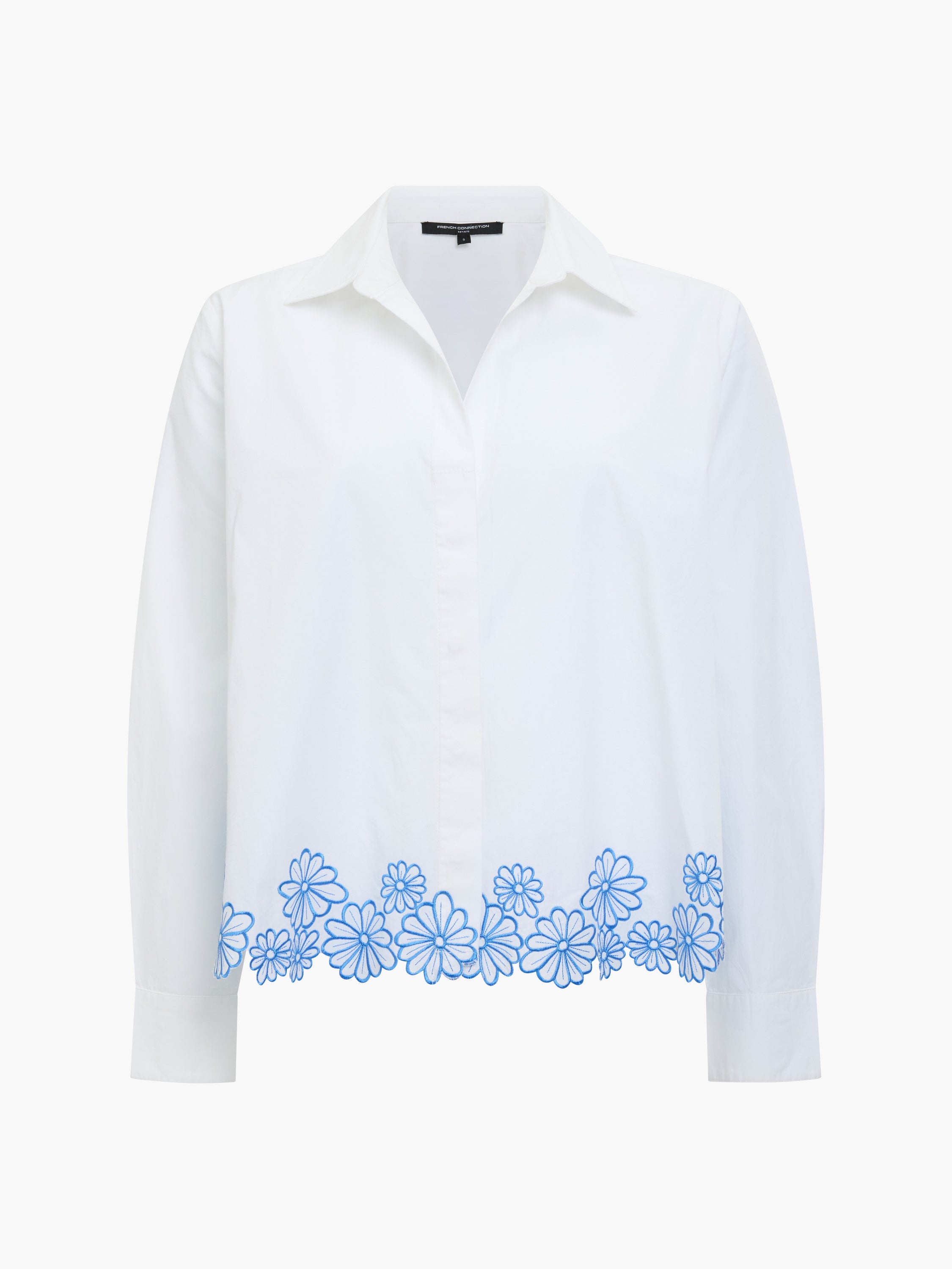 Cambria Cotton Floral Embroidered Hem Shirt