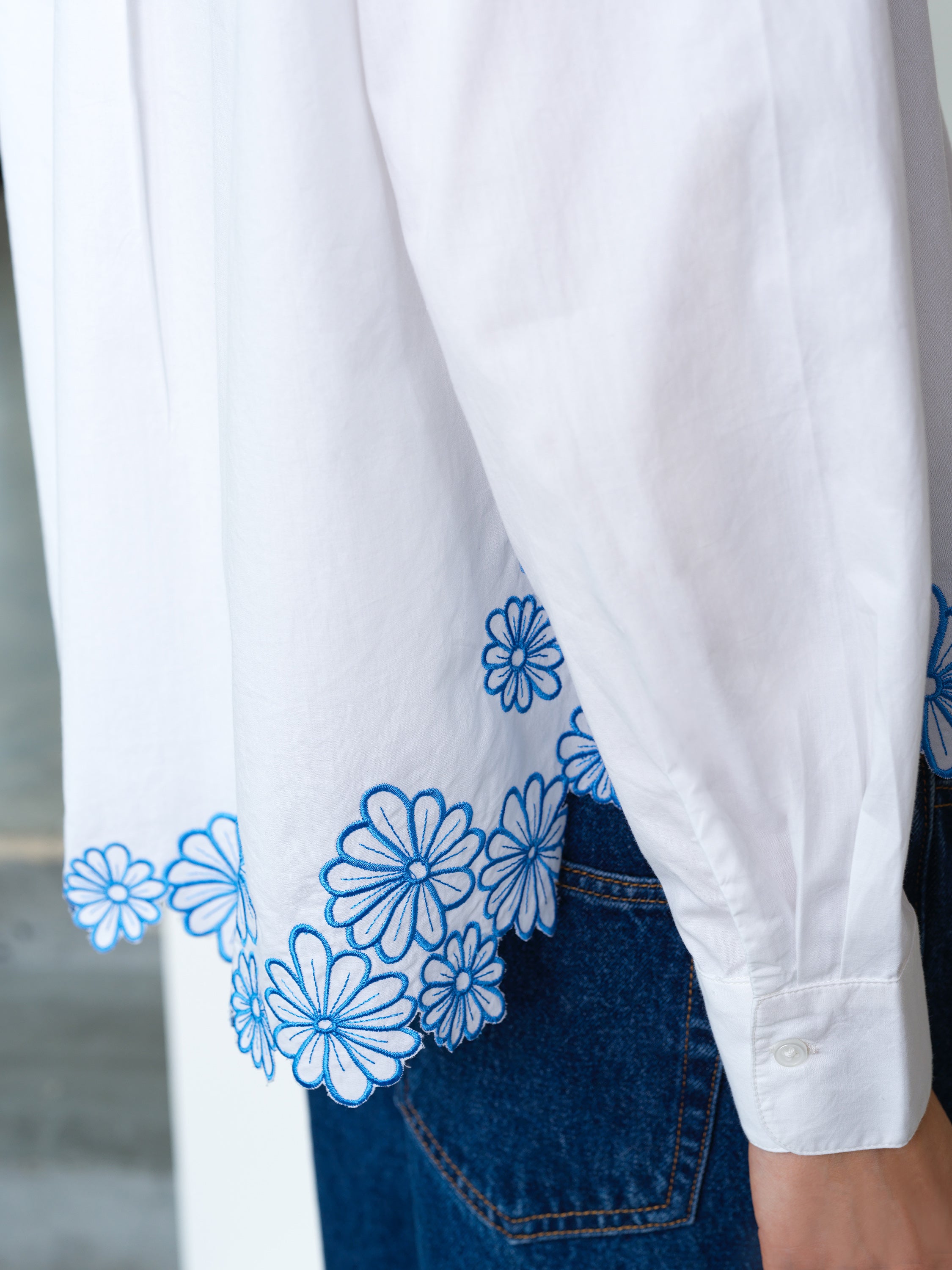 Cambria Cotton Floral Embroidered Hem Shirt