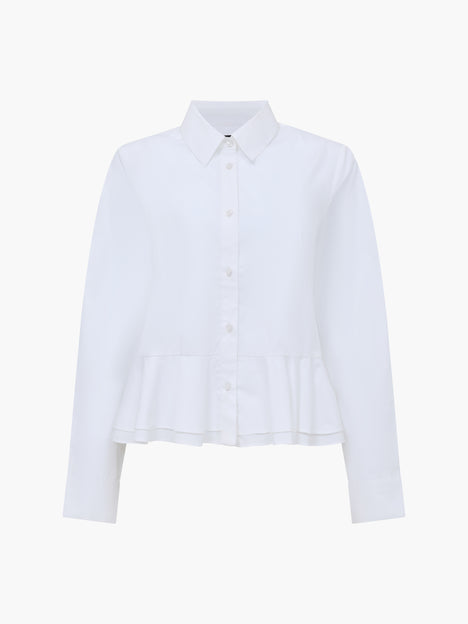 Cambria Cotton Ruffle Hem White Peplum Shirt