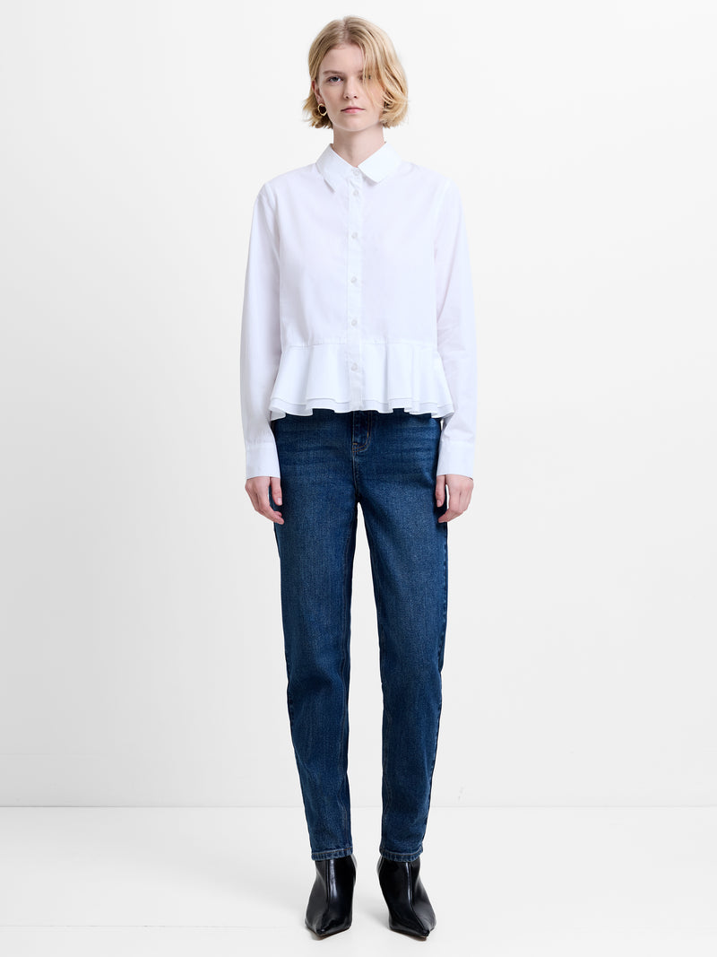 Cambria Cotton Ruffle Hem Peplum Shirt