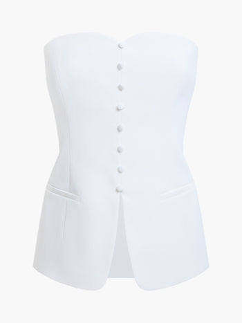 Harrie Tailored Faux Button White Strapless Top