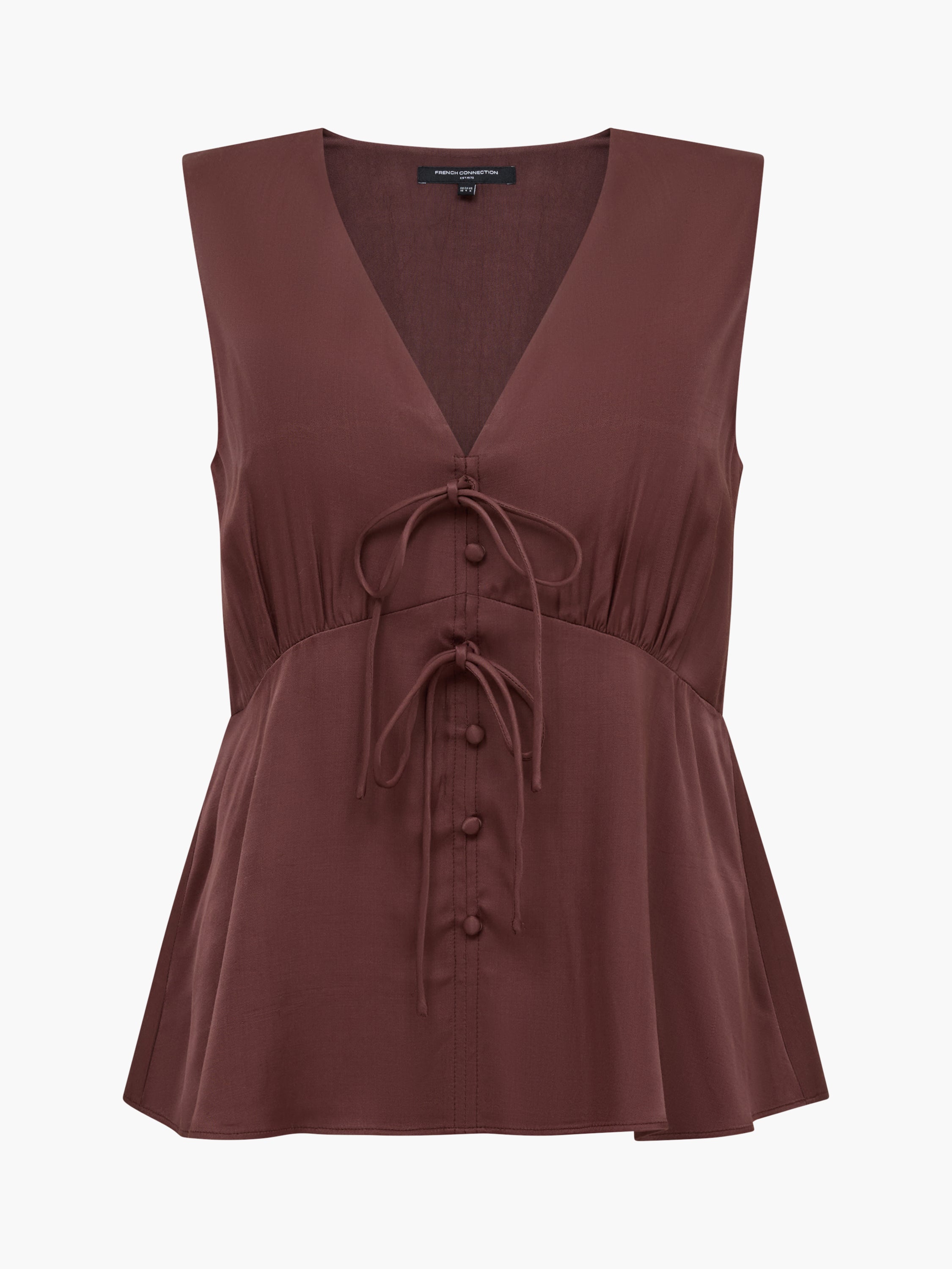 Candice Satin Bow Tie Up Top Espresso Brown | French Connection UK