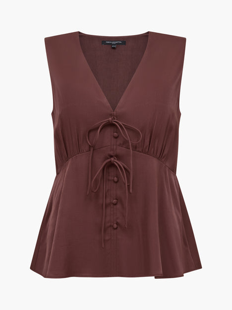 Candice Satin Bow Brown Tie-Up Top
