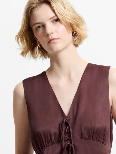 Candice Satin Bow Brown Tie-Up Top