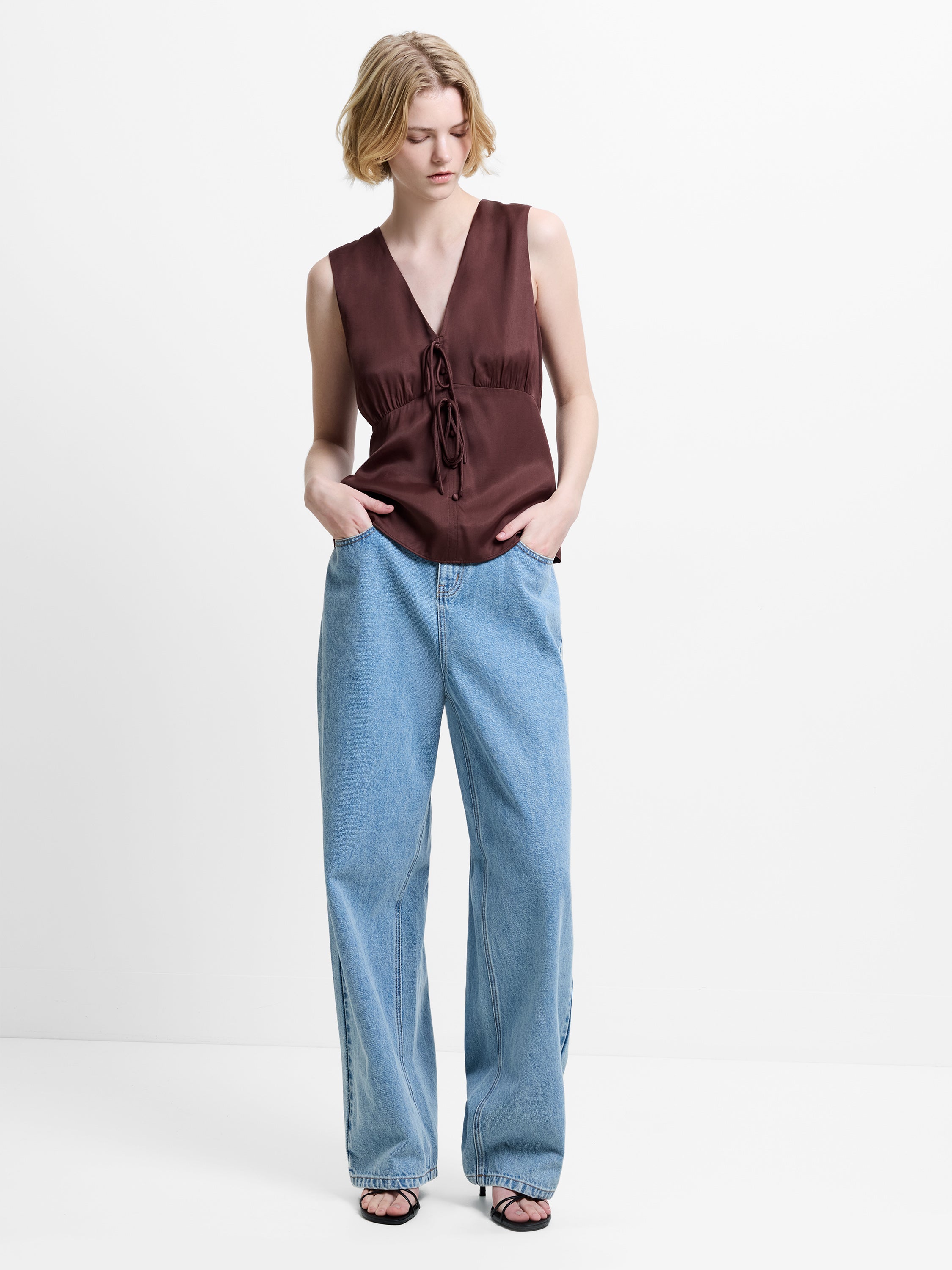 Candice Satin Bow Tie-Up Top