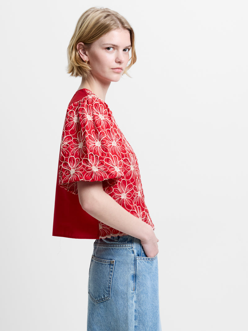 Rory Cotton Embroidered Puff Sleeve Top