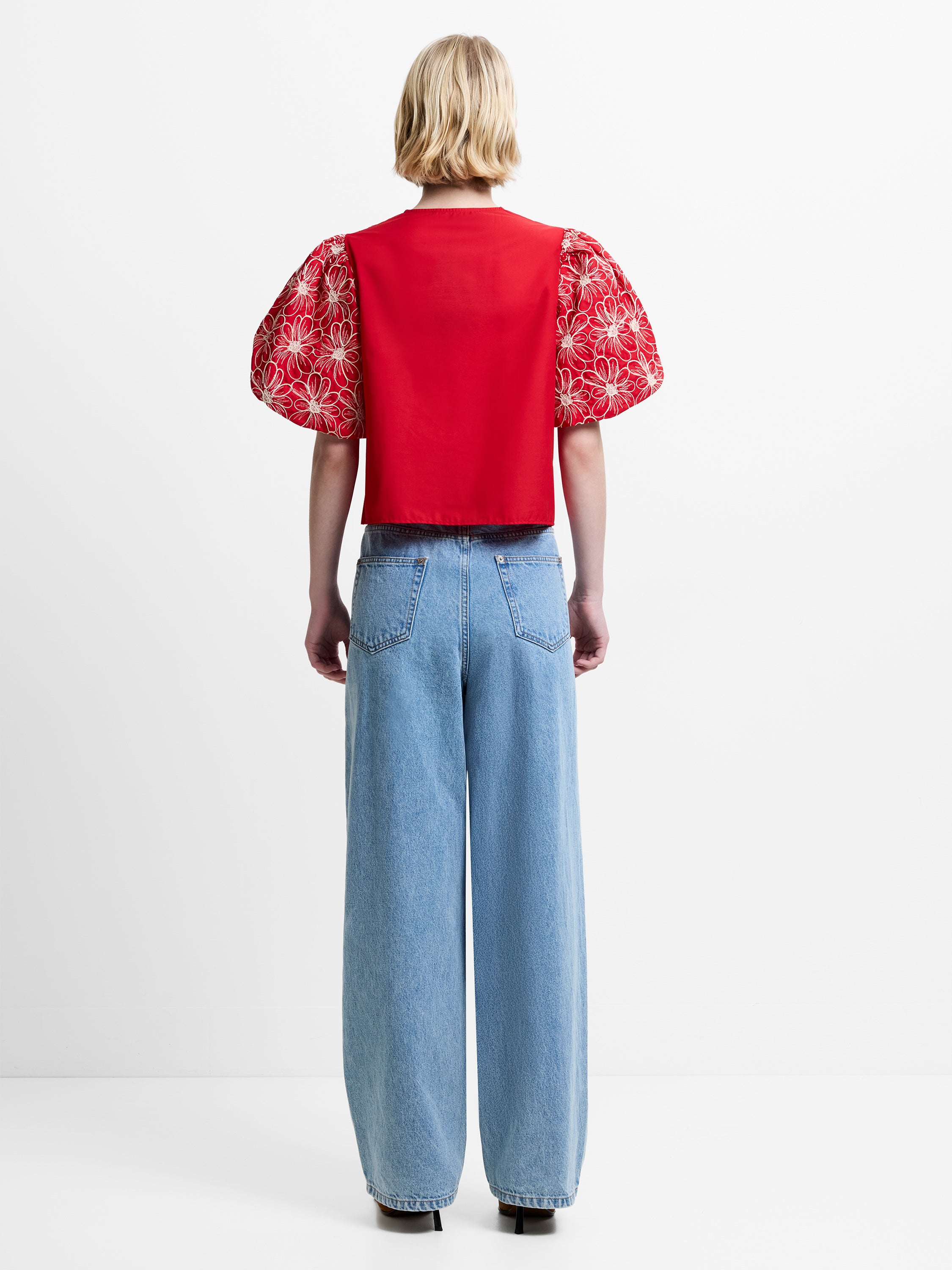 Rory Cotton Embroidered Puff Sleeve Top