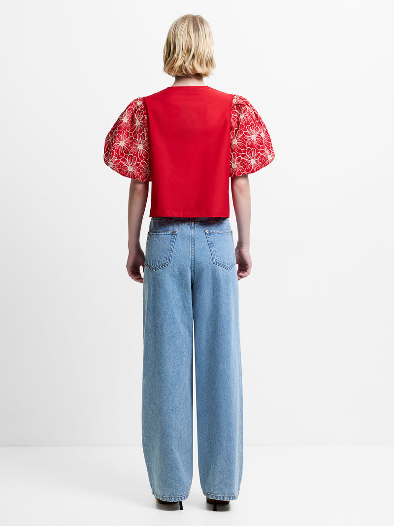 Rory Cotton Embroidered Puff Sleeve Top