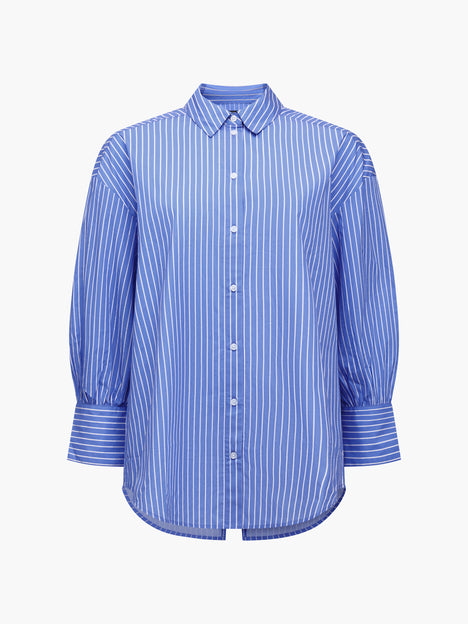 Cambria Cotton Striped Bow Detail Blue Shirt