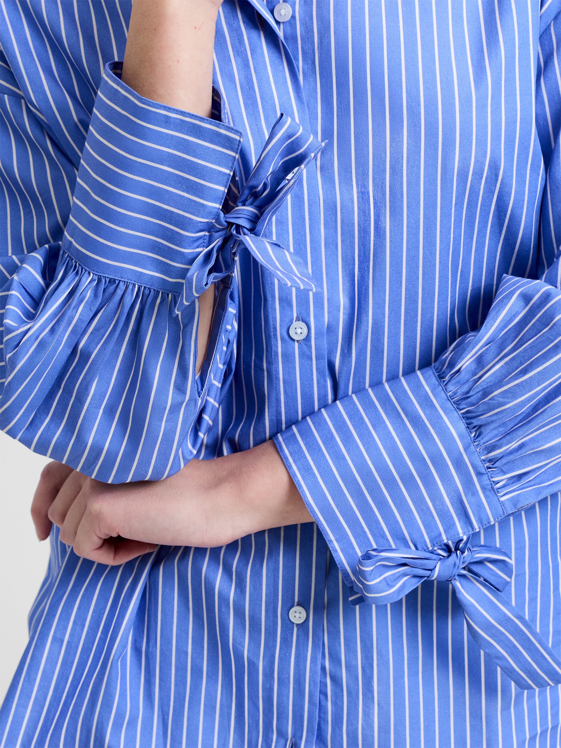 Cambria Cotton Striped Bow Detail Blue Shirt