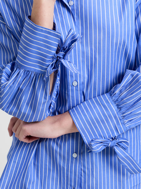 Cambria Cotton Striped Bow Detail Blue Shirt