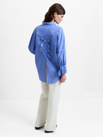Cambria Cotton Striped Bow Detail Blue Shirt