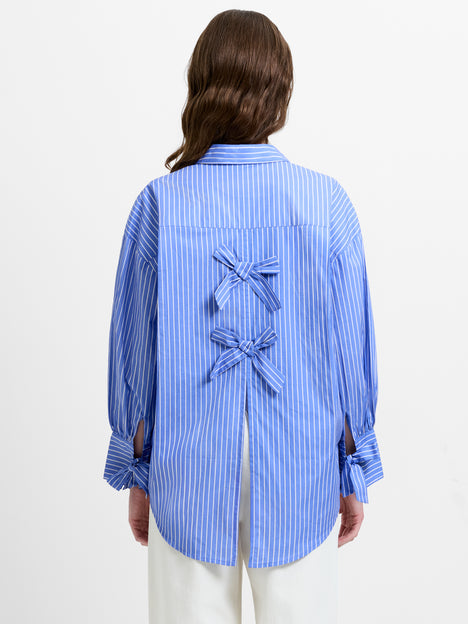 Cambria Cotton Striped Bow Detail Blue Shirt