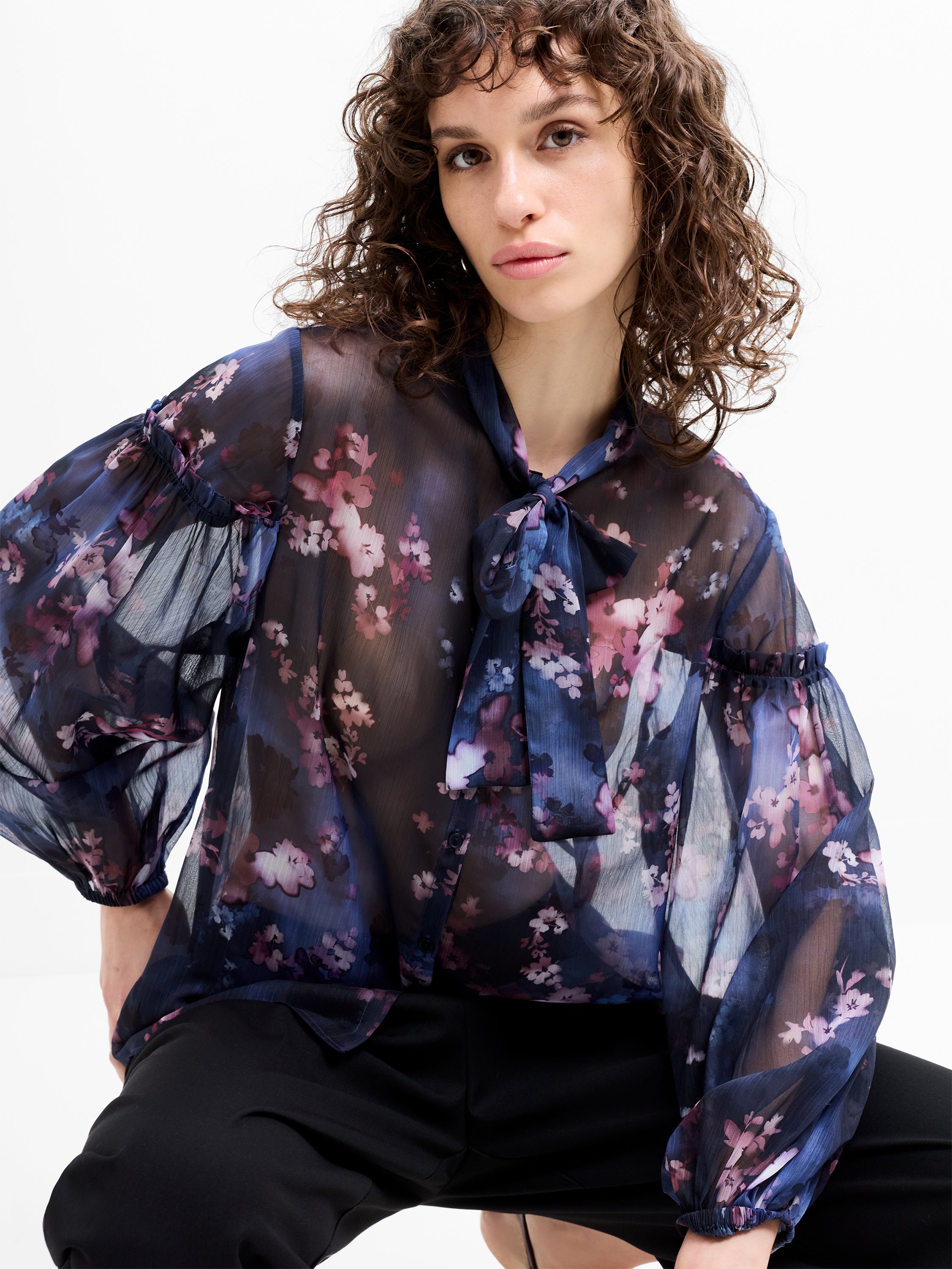 Clara Emina Sheer Bow Tie Shirt