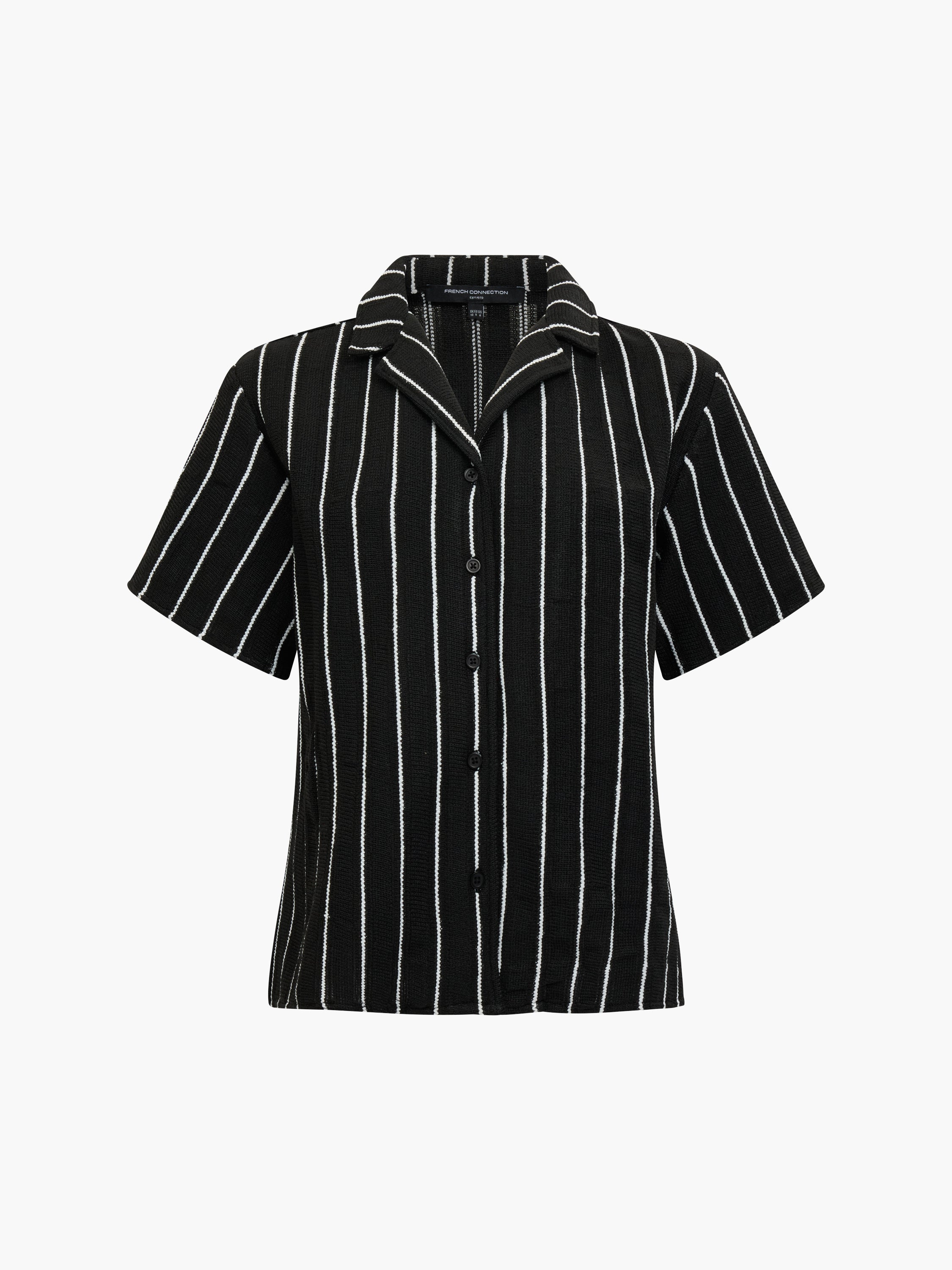 Crochet Knit Striped Black Short Sleeve Shirt