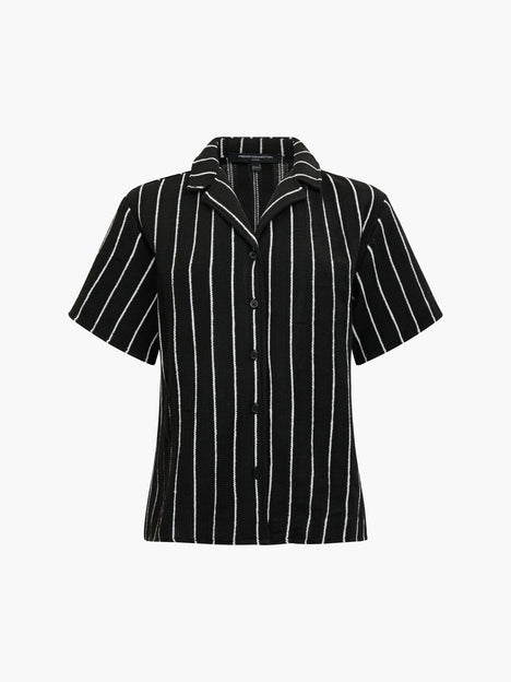Crochet Knit Striped Black Short Sleeve Shirt