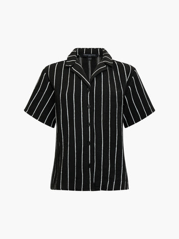 Crochet Knit Striped Black Short Sleeve Shirt