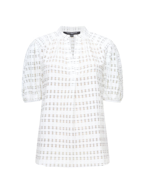 Imme Shadow Check Puff Sleeve White Popover Shirt