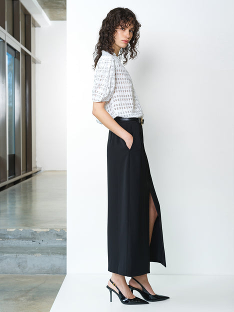 Imme Shadow Check Puff Sleeve White Popover Shirt