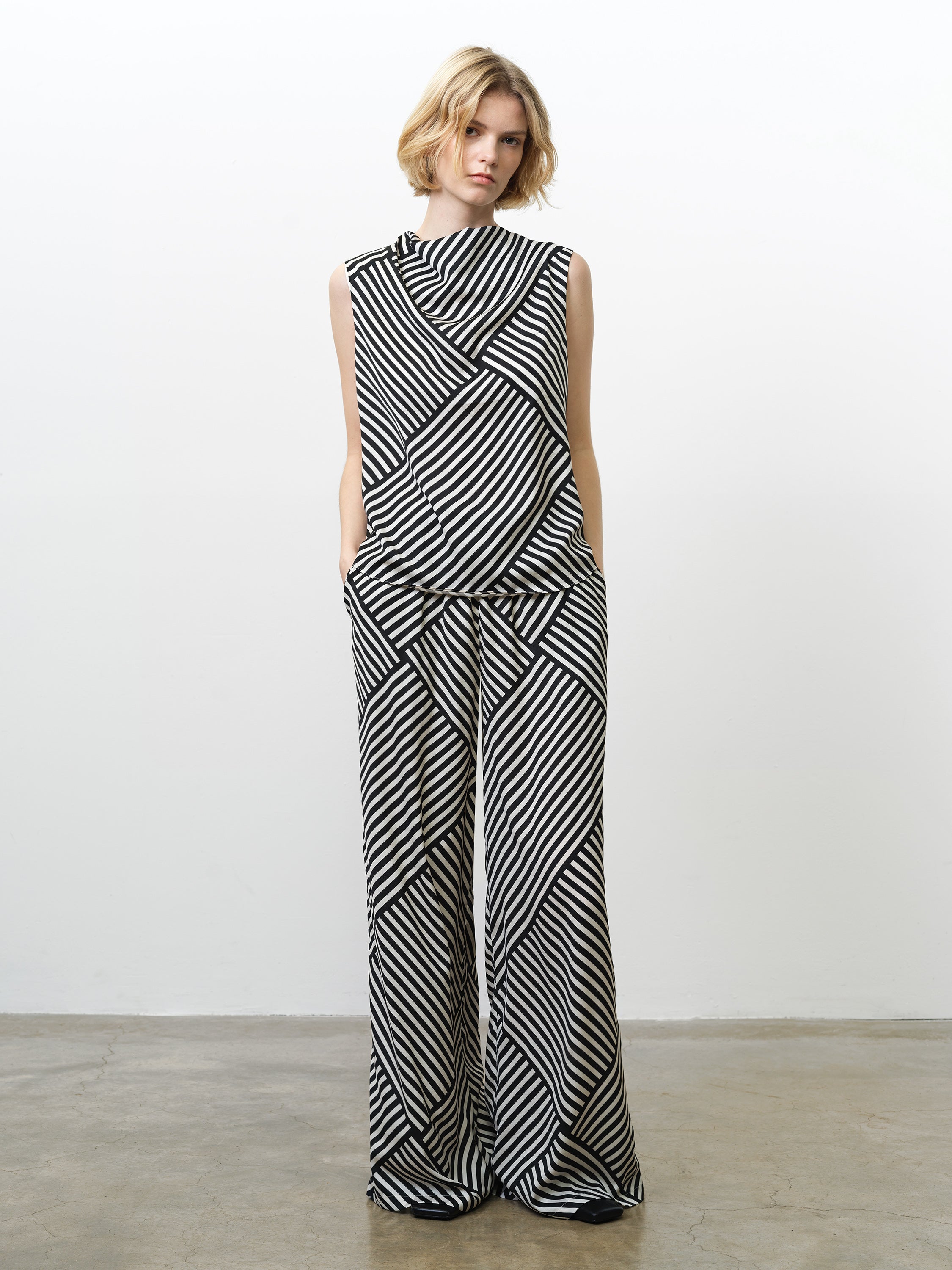 Striped Damasco Cowl Neck Tank Top