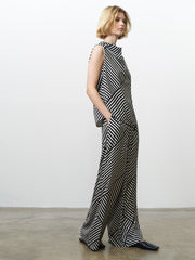 Monochrome Striped Damasco Cowl Neck Tank Top