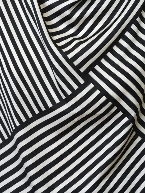 Monochrome Striped Damasco Cowl Neck Tank Top