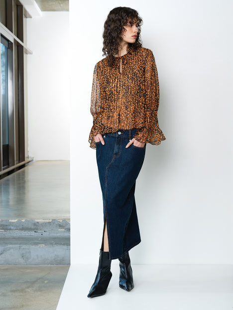 Lottie Chiffon Leopard Print Orange Peplum Blouse